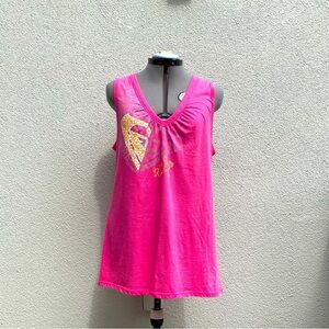 Roxy pink long scoop neck Womens sleeveless t-shirt size XL
